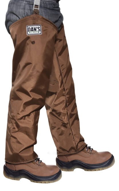 The Kids High-N-Dry Chaps are waterproof briar proof chaps from Dan's Hunting Gear come with a 24 inch side zipper for easy on and off, buckle fasteners for attaching to belt.