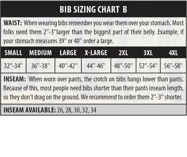 Grundens Bibs Size Chart