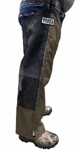 Lightweight briar‑proof mesh‑back chaps with 400‑denier front, water‑resistant liner, and breathable design for warm‑weather hunting.